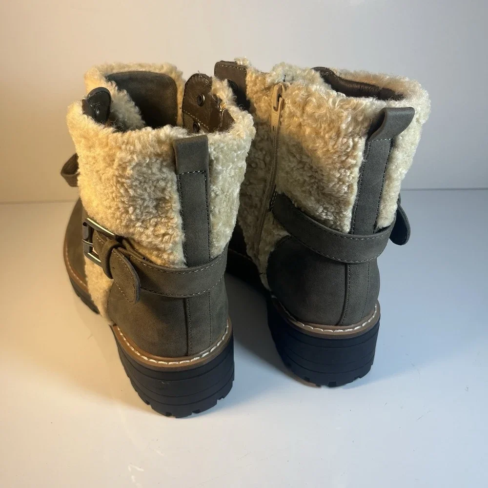 Dolce Vita Algery Olive Faux Fur Lace-Up Ankle Boots Olive US 7